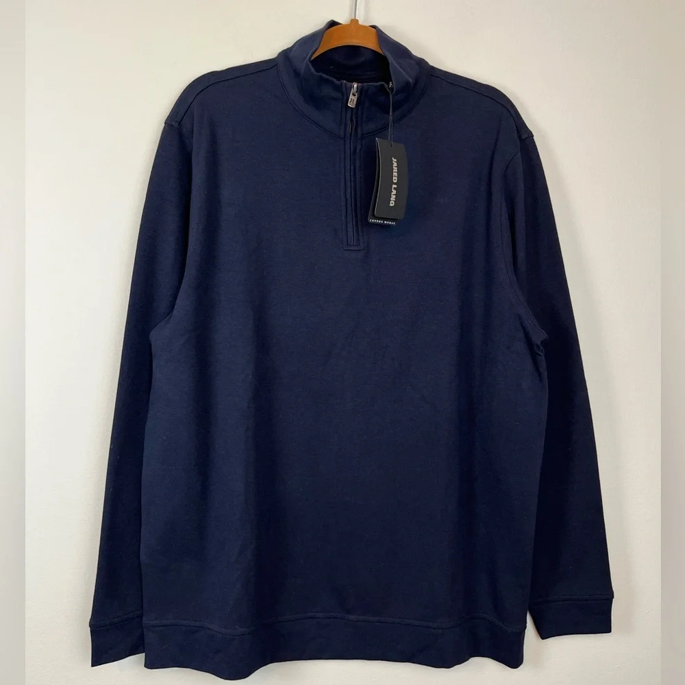 NWT Jared Lang 1/4 Zip Knit Pullover Sweater Navy Blue Size XL